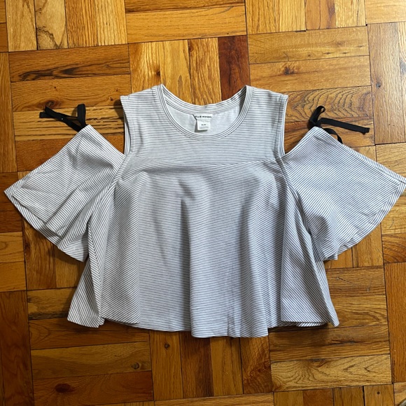 Club Monaco Stripe Open Shoulder Tie Blouse - M - Picture 5 of 7